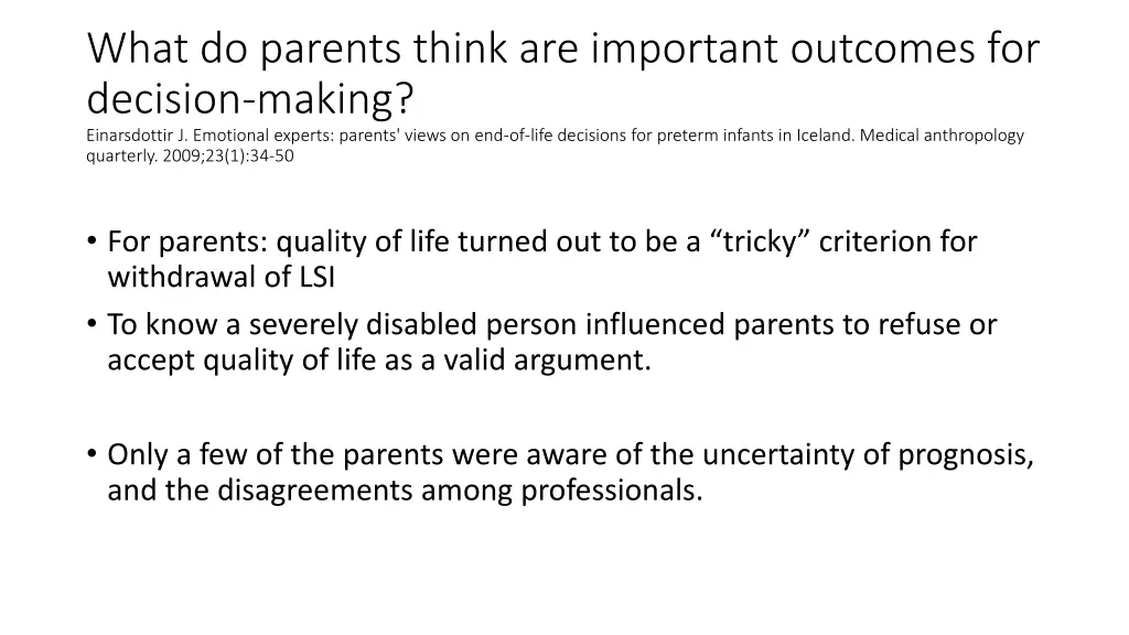 what do parents think are important outcomes