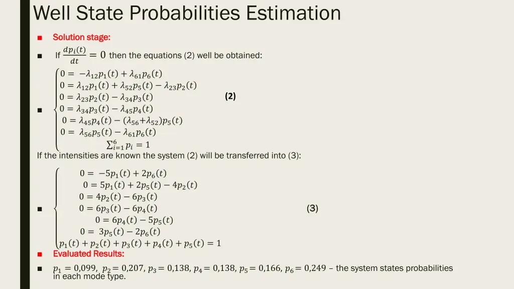 well state probabilities estimation