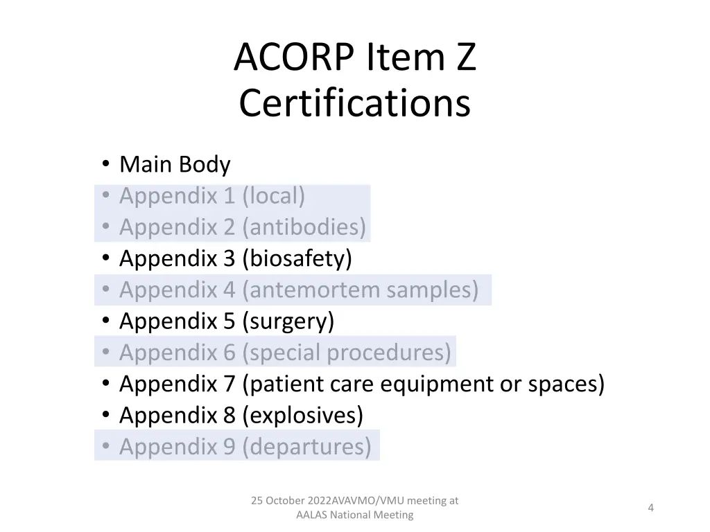 acorp item z certifications