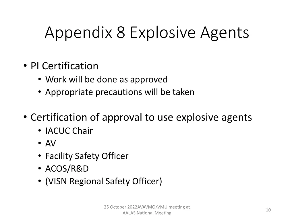 appendix 8 explosive agents