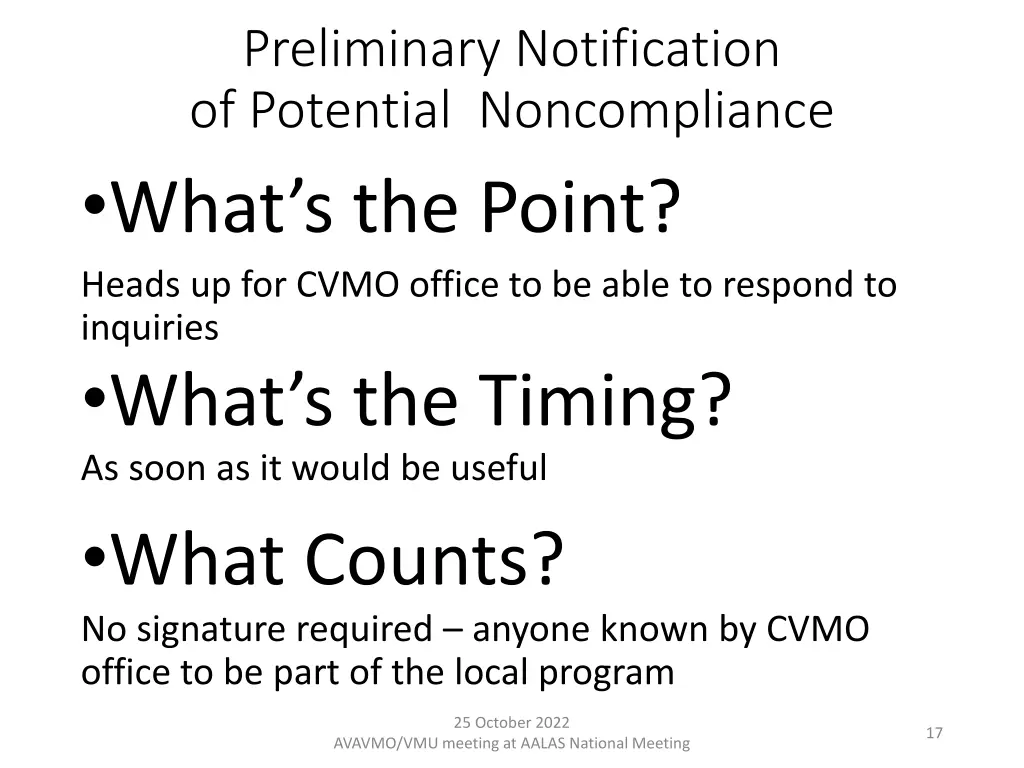 preliminary notification of potential