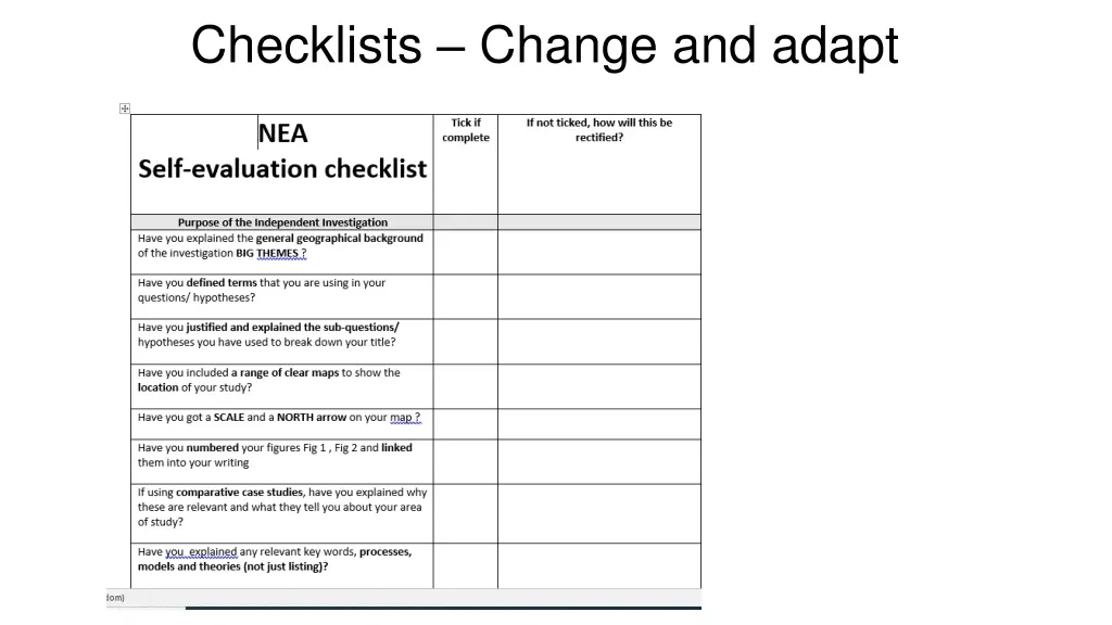 checklists change and adapt