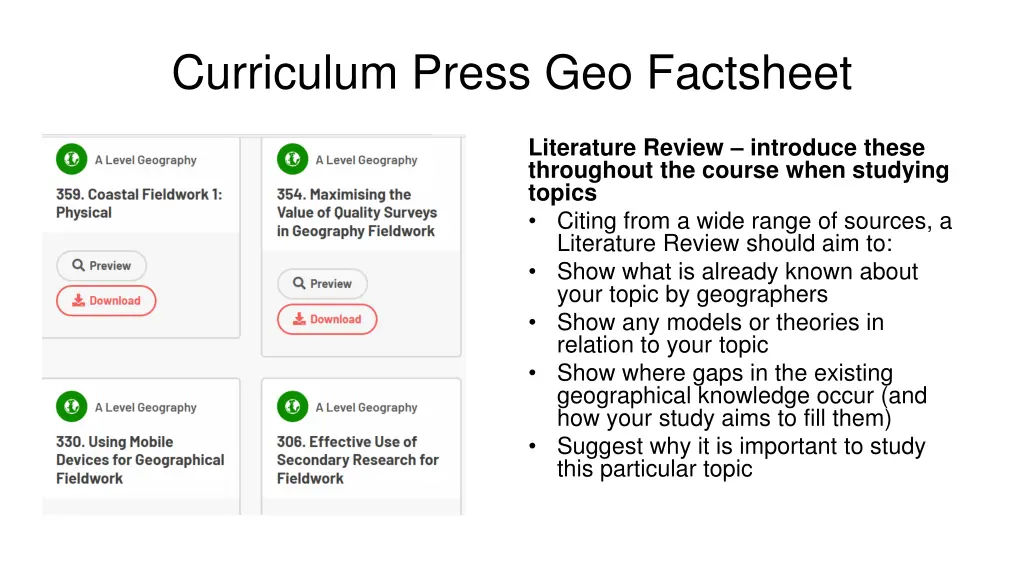 curriculum press geo factsheet