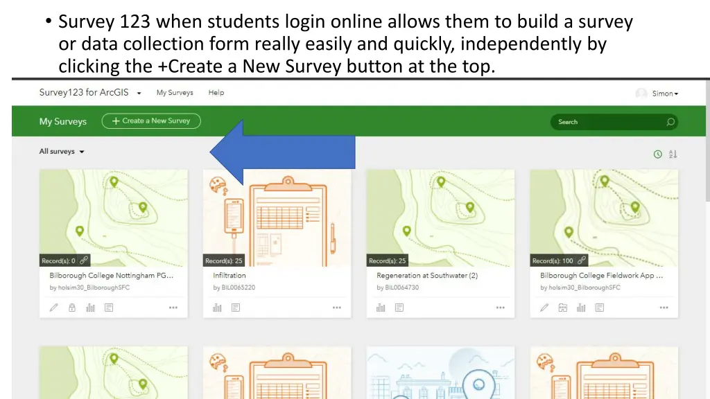 survey 123 when students login online allows them