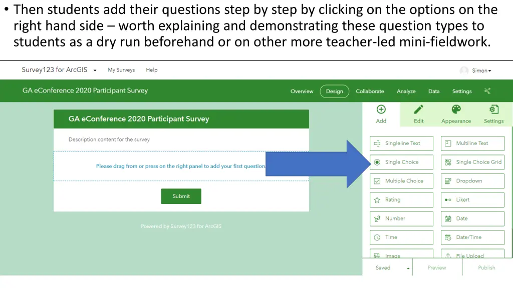 then students add their questions step by step