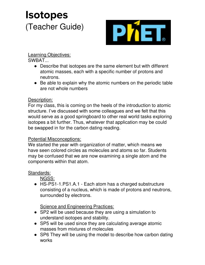 isotopes teacher guide