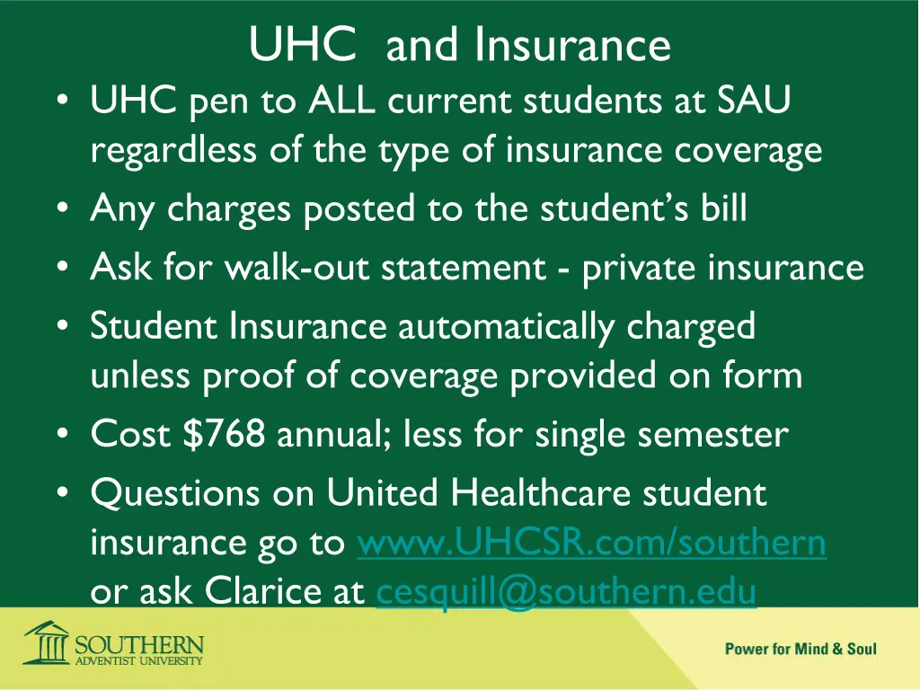 uhc and insurance uhc pen to all current students