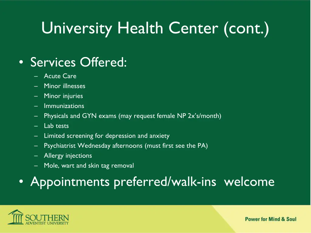 university health center cont