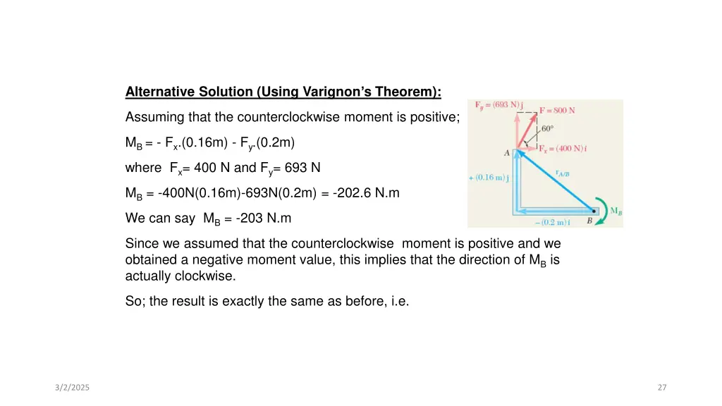 alternative solution using varignon s theorem