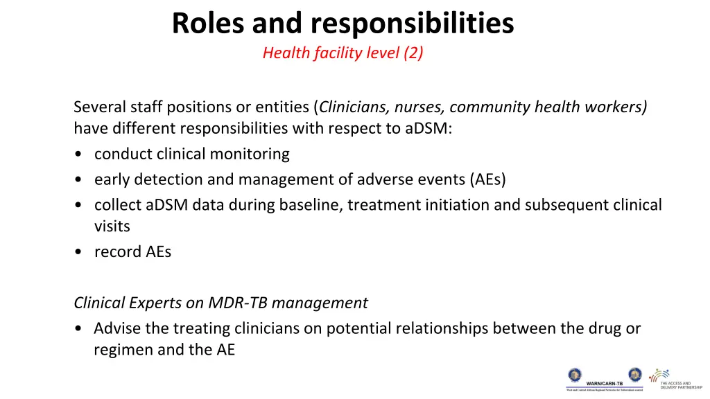 roles and responsibilities health facility level 2