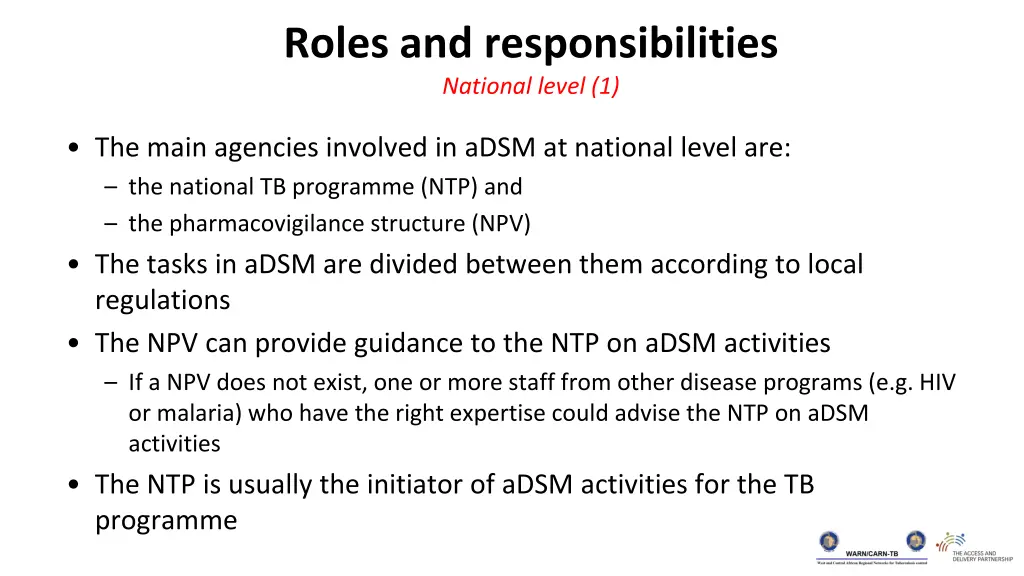 roles and responsibilities national level 1