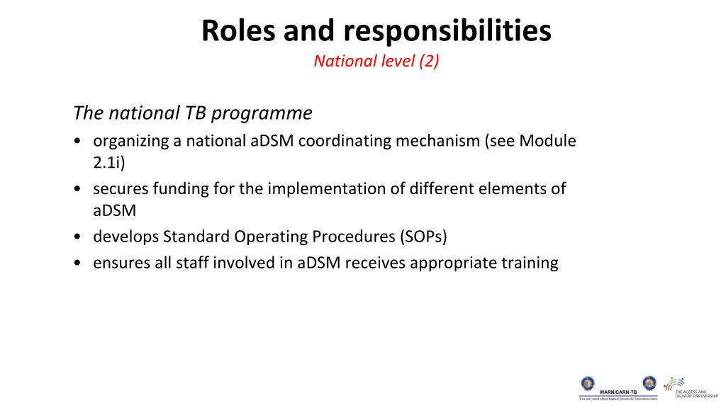 roles and responsibilities national level 2