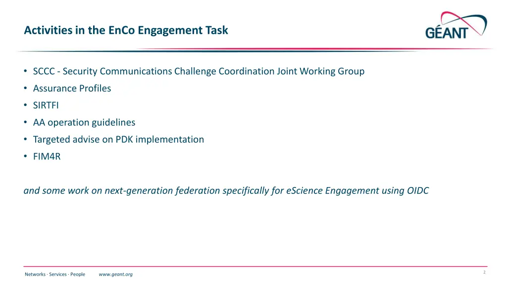 activities in the enco engagement task