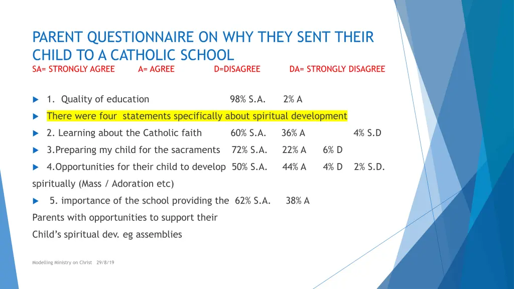 parent questionnaire on why they sent their child