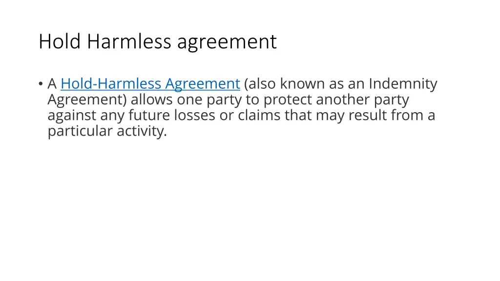 hold harmless agreement