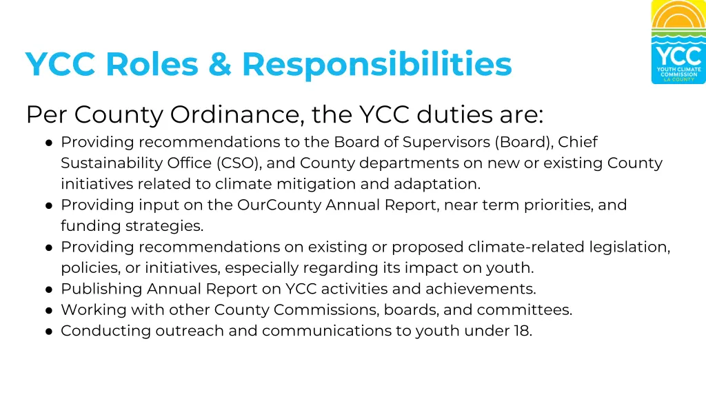 ycc roles responsibilities