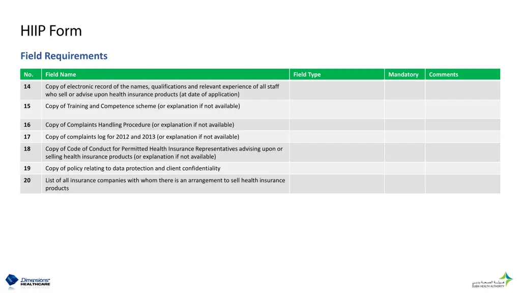 field requirements 1