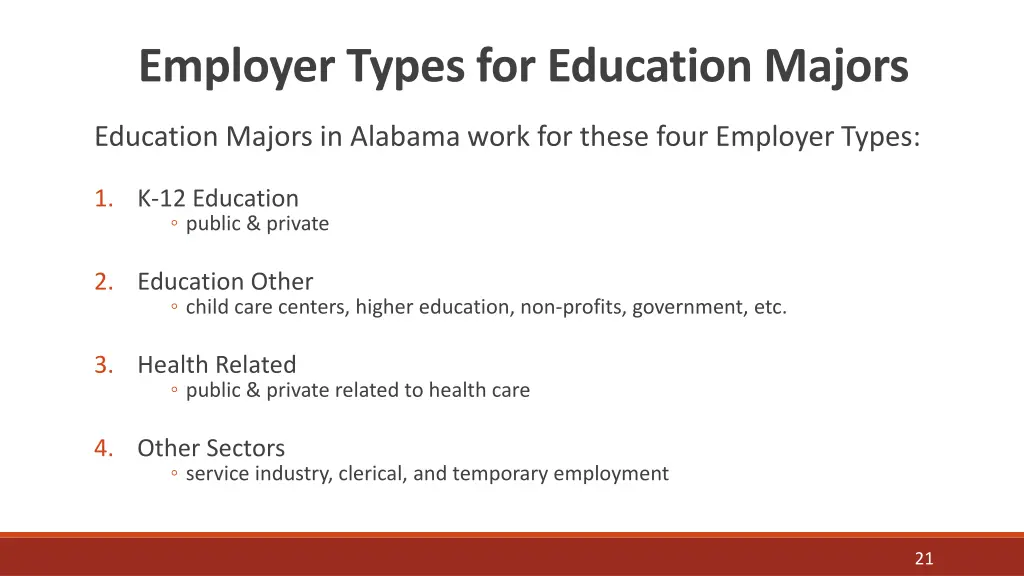 employer types for education majors