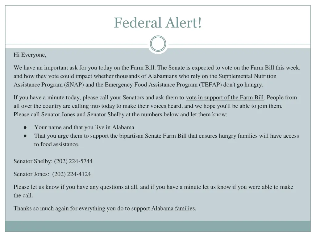 federal alert