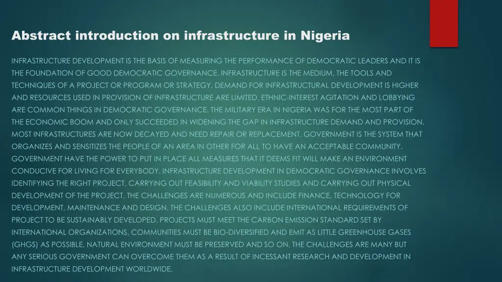 abstract introduction on infrastructure in nigeria