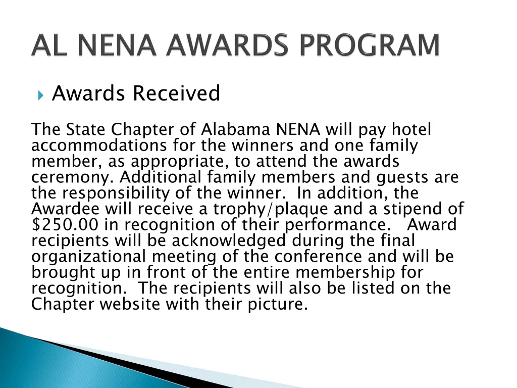 awards received the state chapter of alabama nena