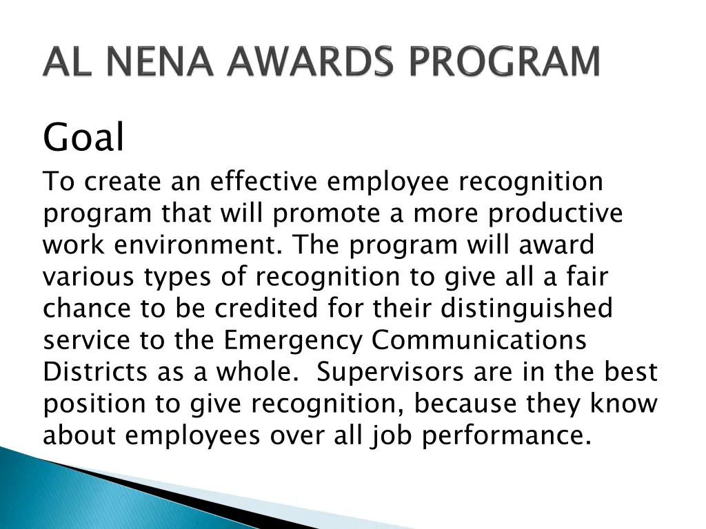 goal to create an effective employee recognition