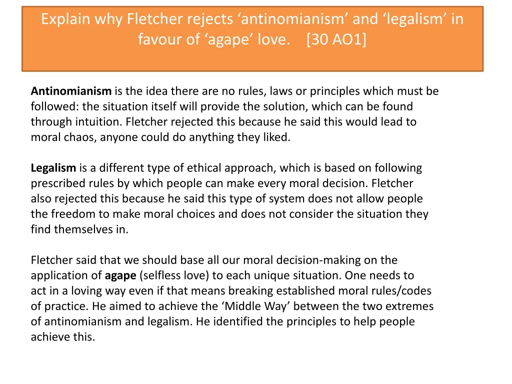 explain why fletcher rejects antinomianism