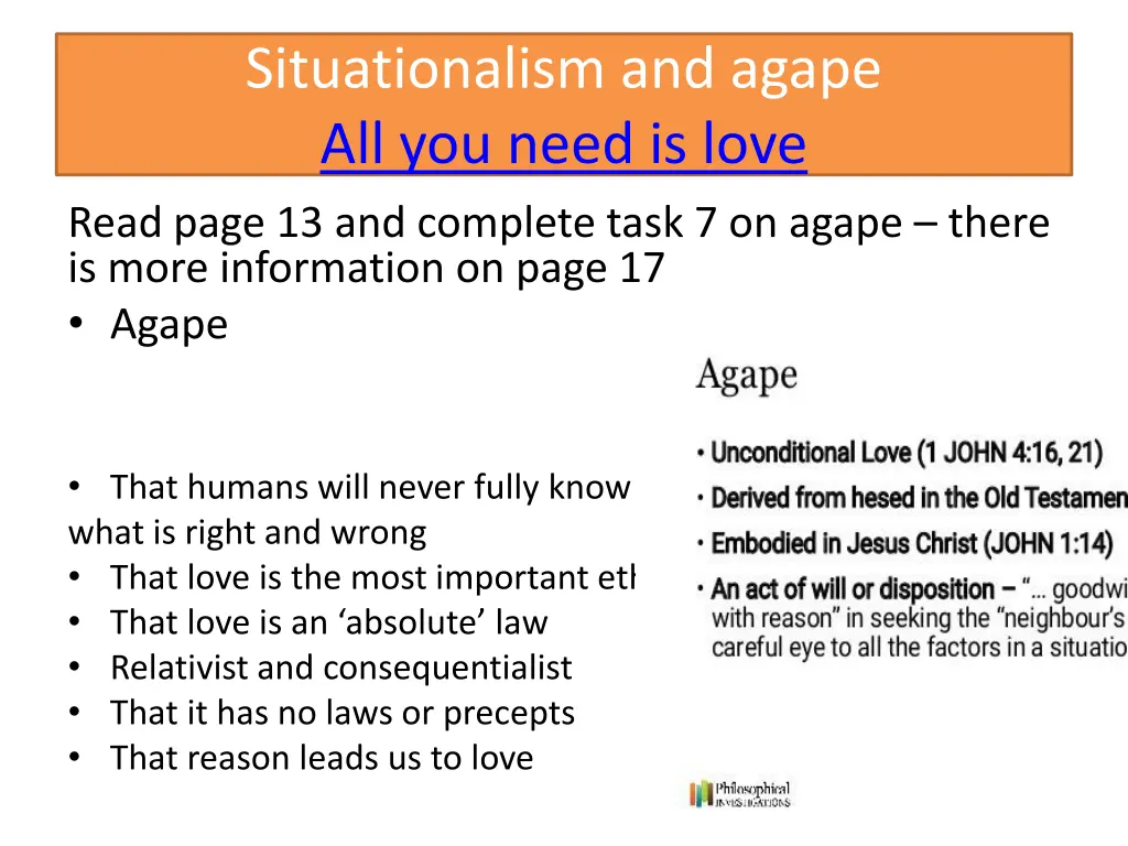 situationalism and agape all you need is love