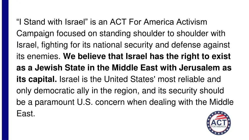 i stand with israel is an act for america