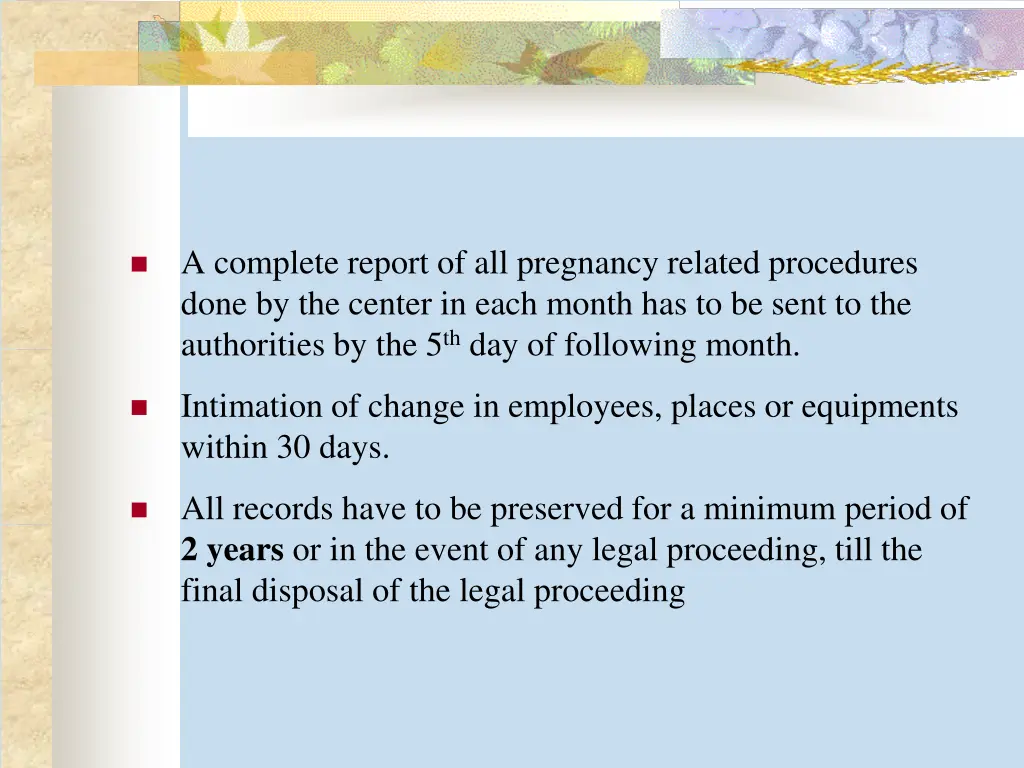 a complete report of all pregnancy related