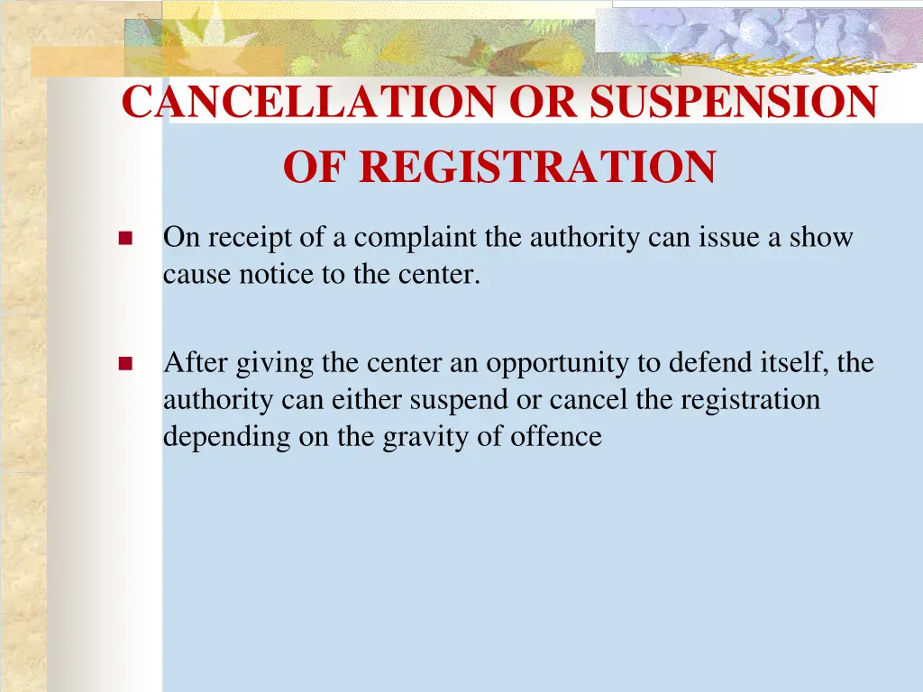 cancellation or suspension of registration