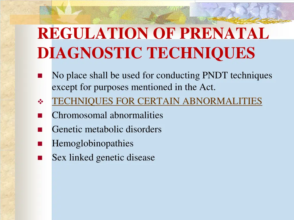 regulation of prenatal diagnostic techniques