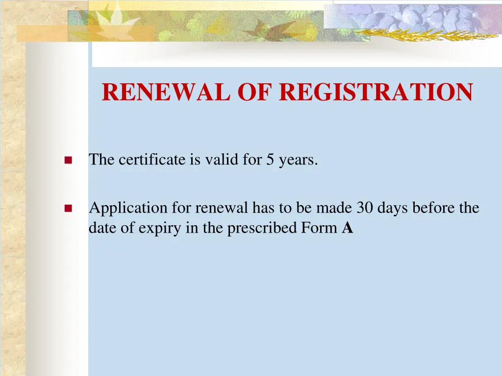 renewal of registration