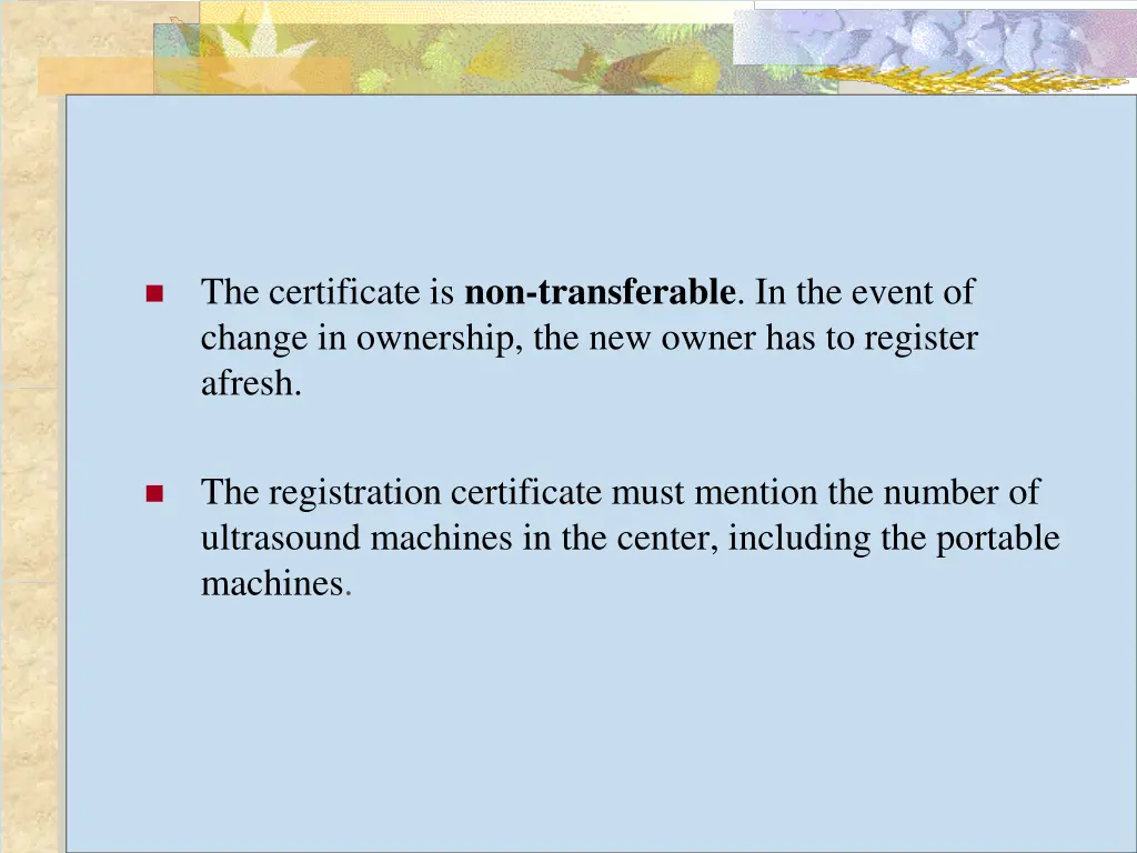 the certificate is non transferable in the event