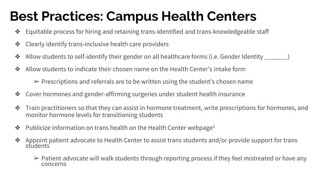 best practices campus health centers equitable