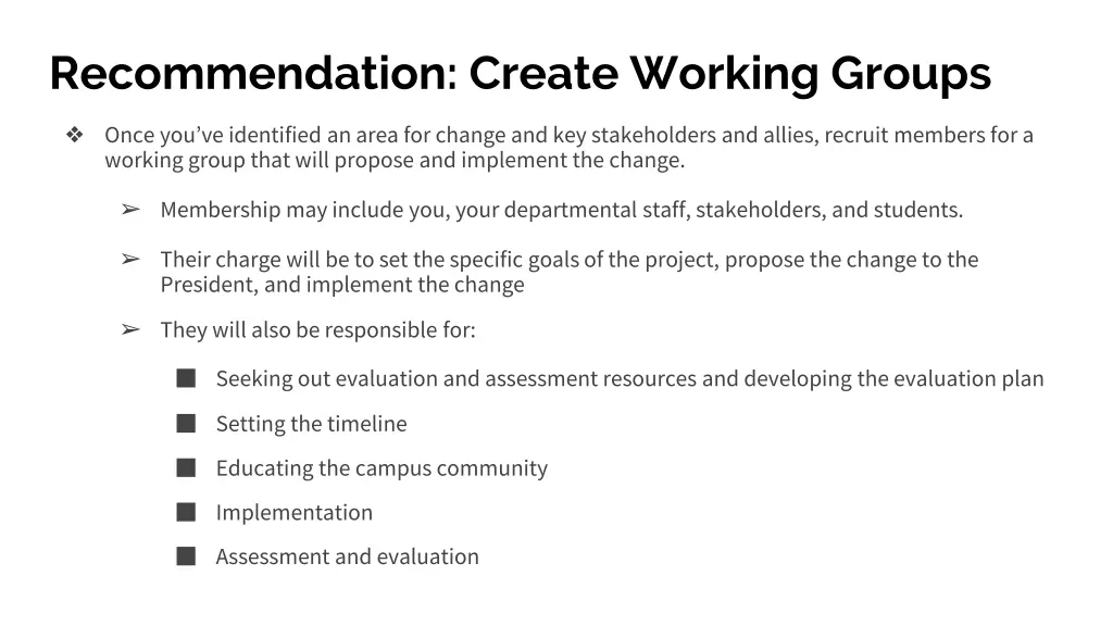 recommendation create working groups
