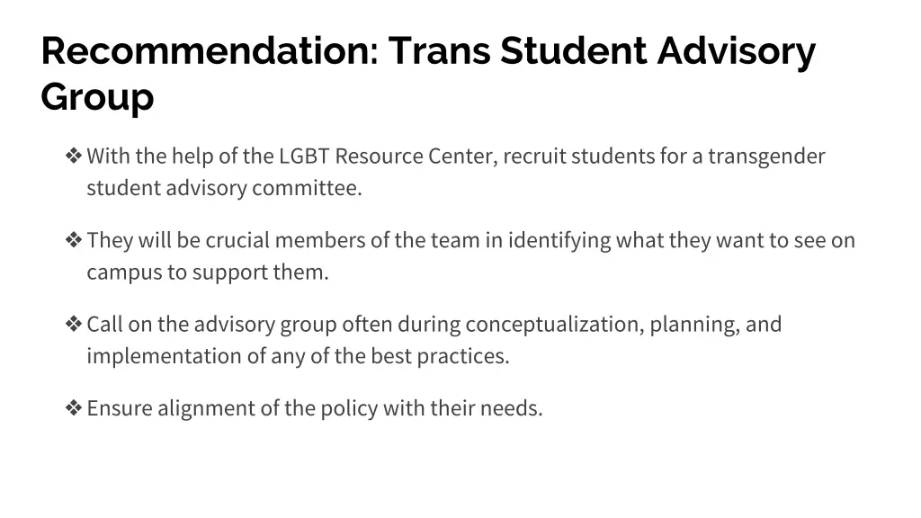 recommendation trans student advisory group
