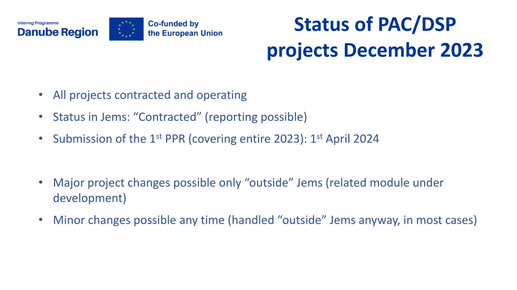 status of pac dsp projects december 2023