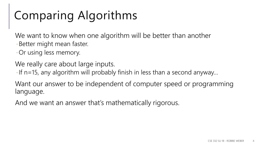 comparing algorithms