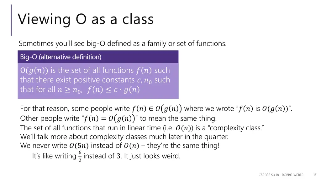 viewing o as a class