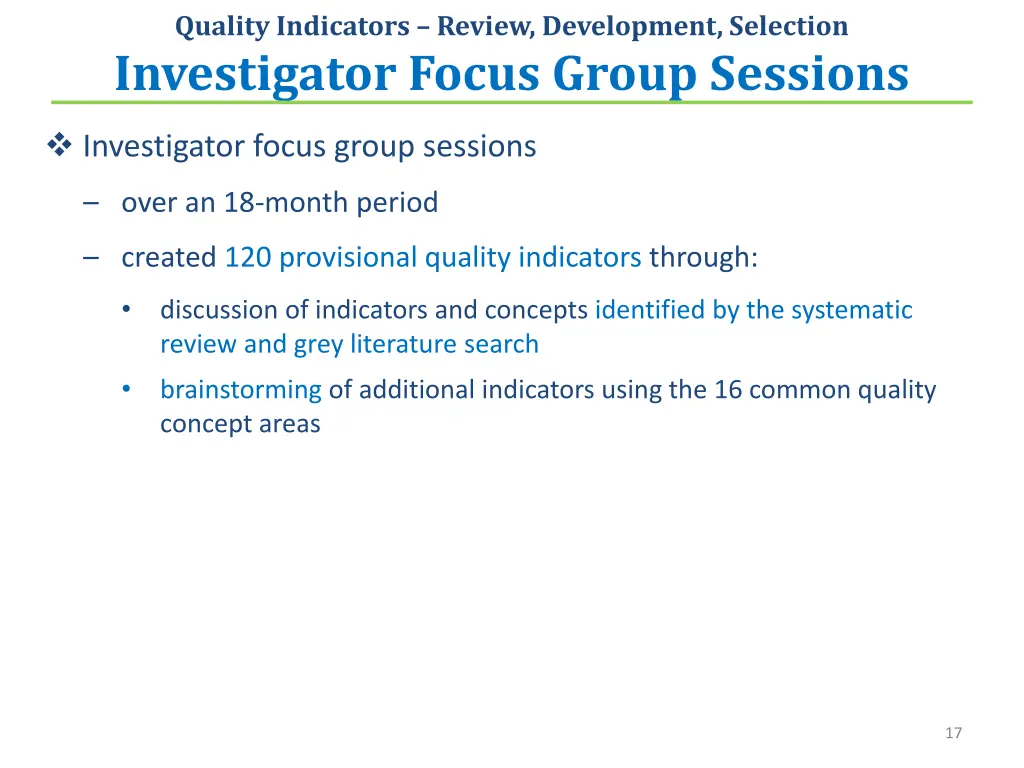 quality indicators review development selection 2