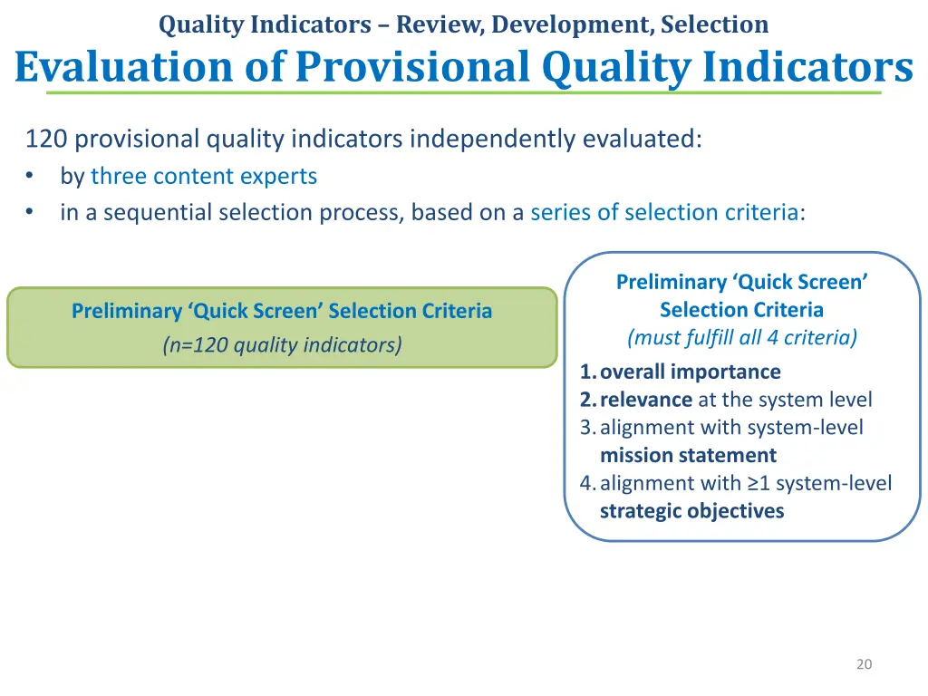 quality indicators review development selection 3