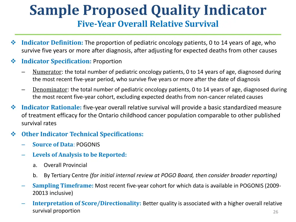 sample proposed quality indicator five year