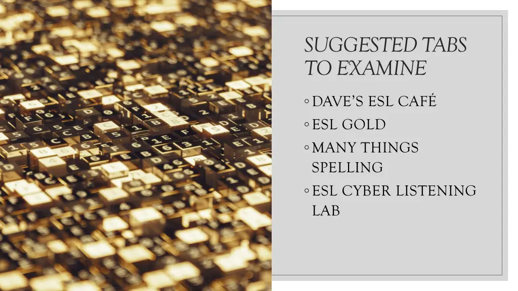 suggested tabs to examine