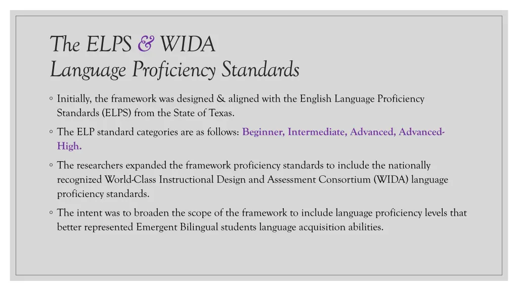 the elps wida language proficiency standards