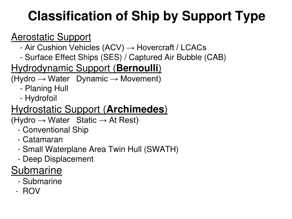 classification of ship by support type