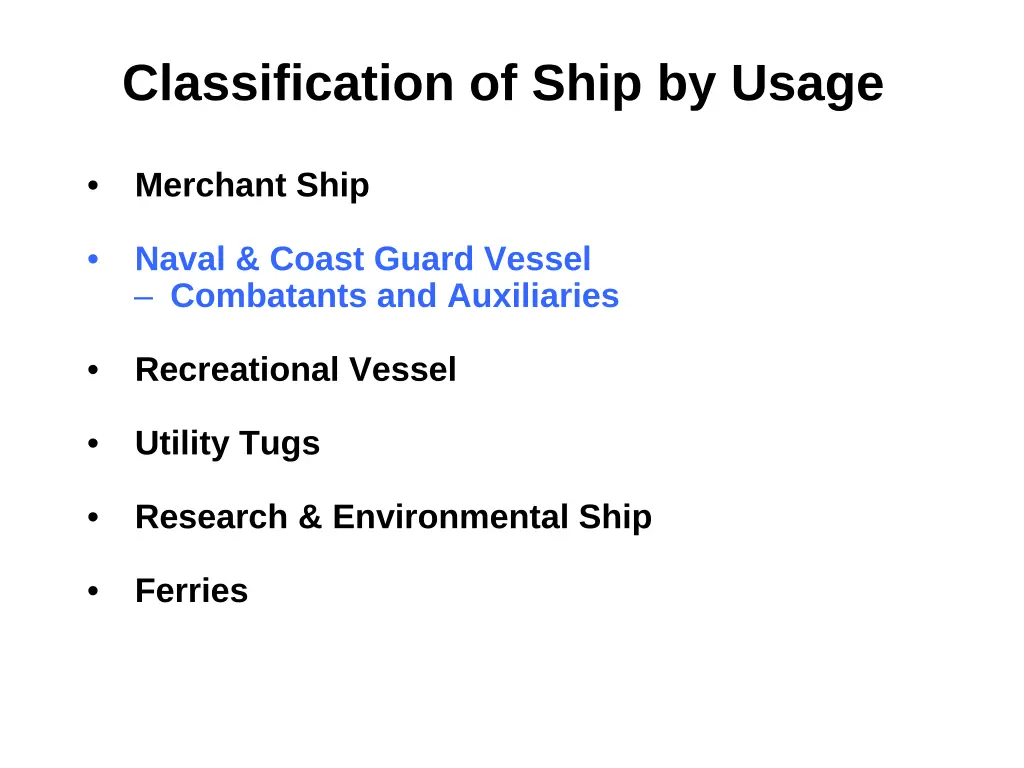 classification of ship by usage