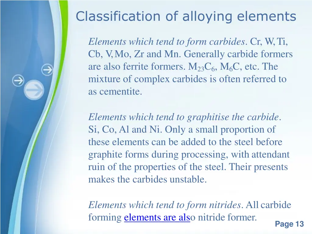 classification of alloying elements