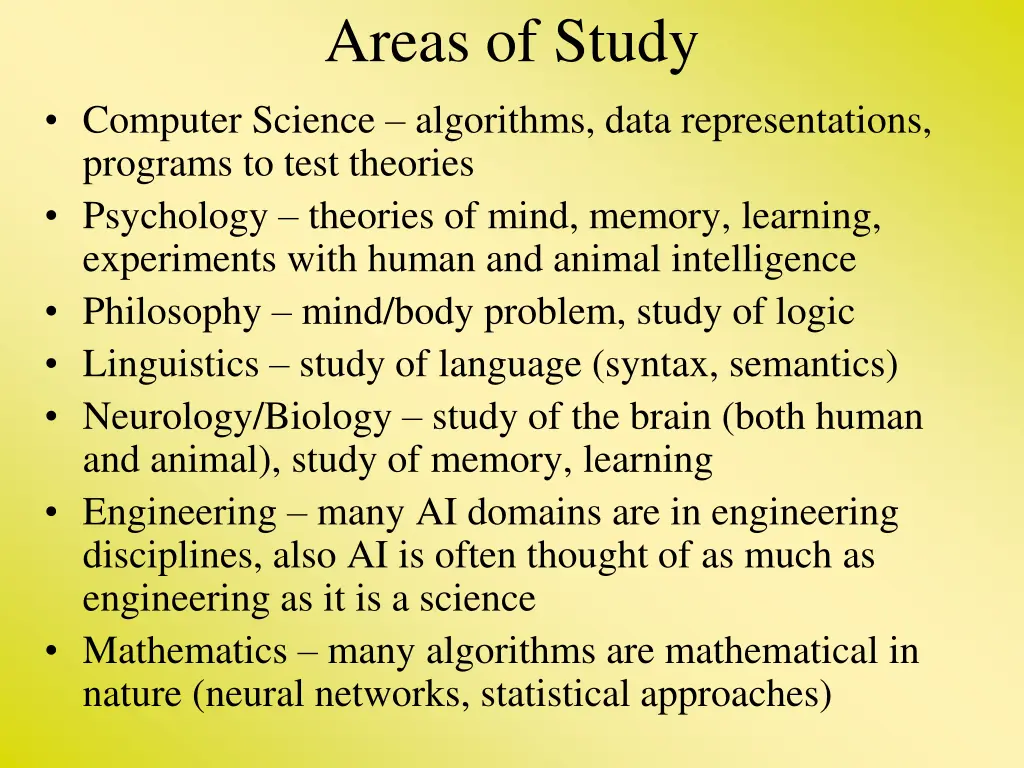 areas of study