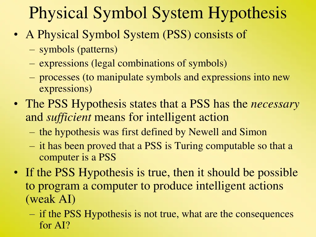 physical symbol system hypothesis a physical